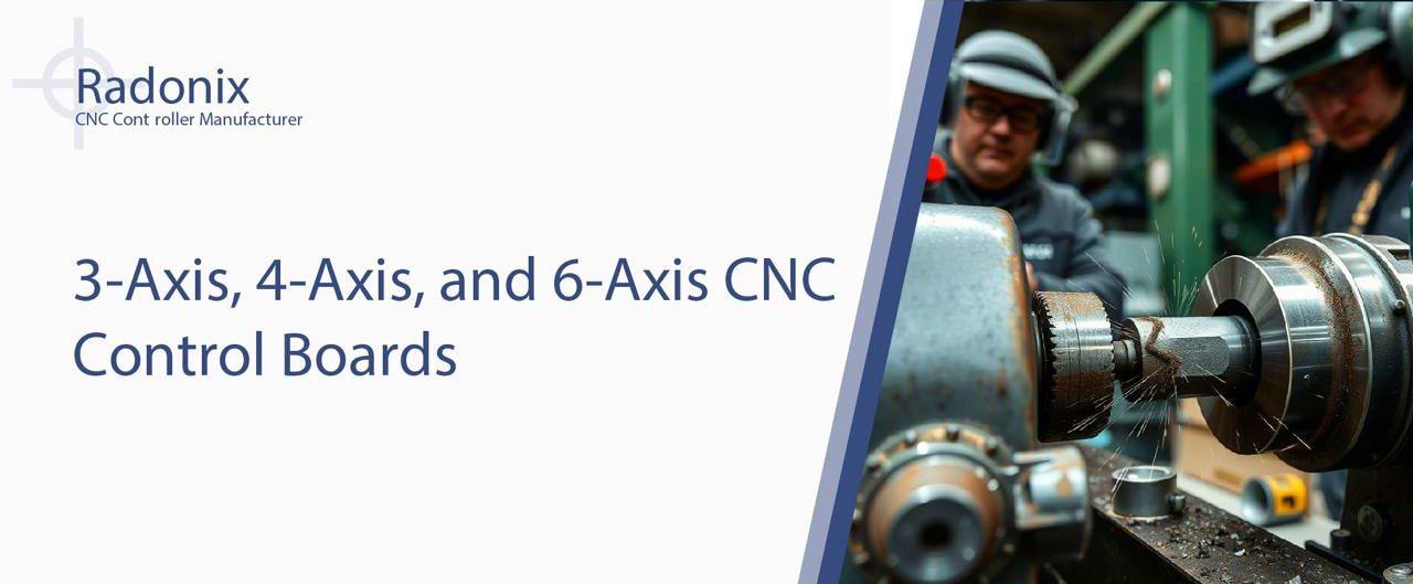 Radonix Showing 3-Axis, 4-Axis, and 6-Axis CNC Control Boards shown together for comparison